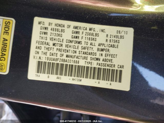 2011 ACURA TL 19UUA8F26BA001688 Photo 8