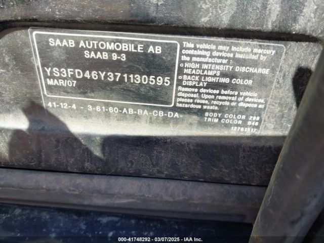 2007 SAAB 9-3 YS3FD46Y371130595 Photo 8