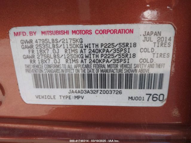 2015 MITSUBISHI OUTLANDER JA4AD3A32FZ003726 Photo 8