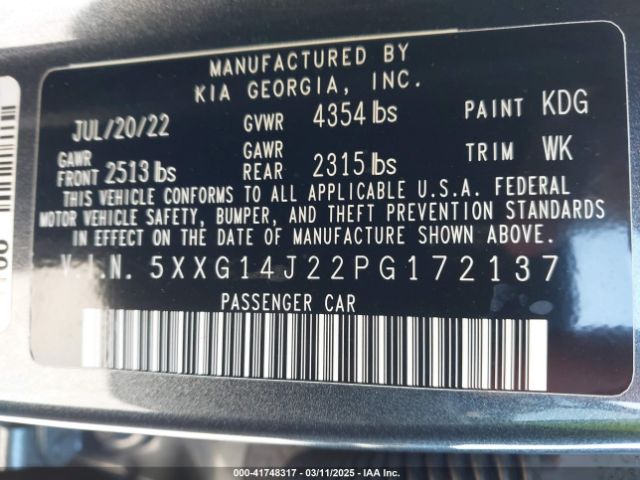 5XXG14J22PG172137 KIA K5 LXS