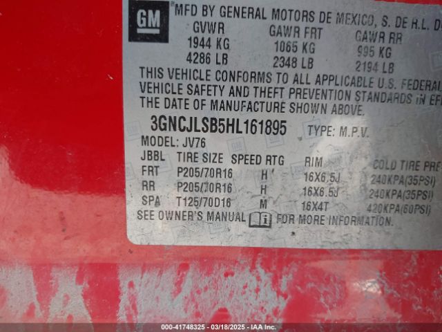 3GNCJLSB5HL161895 Chevrolet Trax Lt