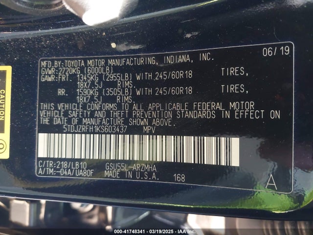 5TDJZRFH1KS603437 Toyota Highlander Xle