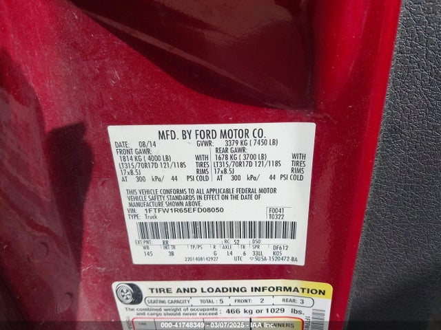 Ford F-150 Svt Raptor 2014 1FTFW1R65EFD08050 Image 9