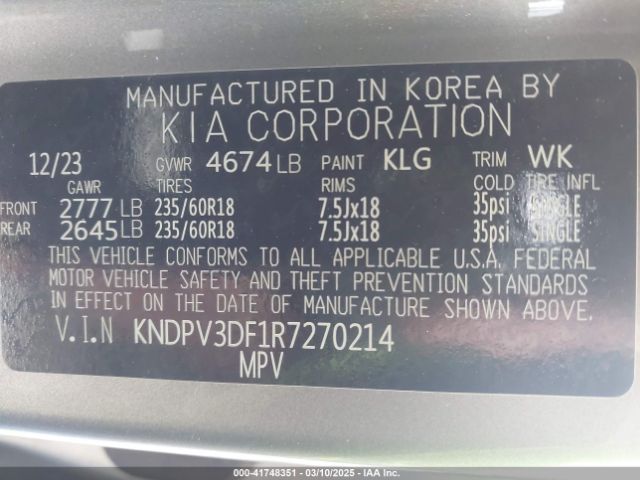 KNDPV3DF1R7270214 KIA Sportage Ex