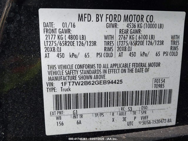 Ford F-250 Lariat 2016 1FT7W2B62GEB94425 Image 9
