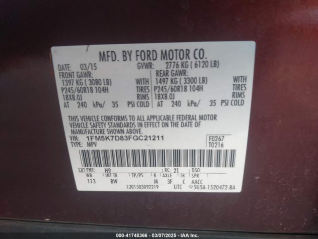 1FM5K7D83FGC21211 Ford EXPLORER XLT