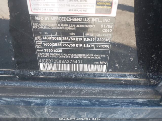 2008 MERCEDES-BENZ ML 550 4JGBB72E88A375401 Photo 8
