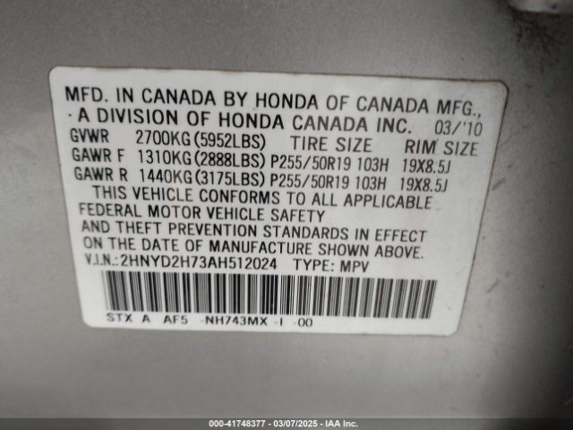 2010 ACURA MDX 2HNYD2H73AH512024 Photo 8