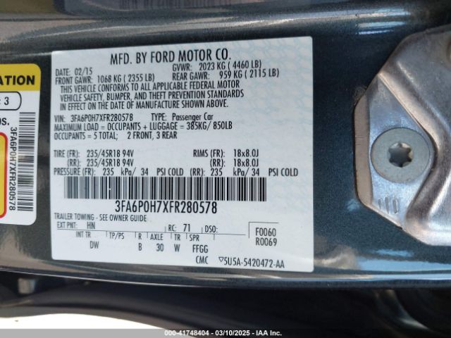 3FA6P0H7XFR280578 Ford 2015