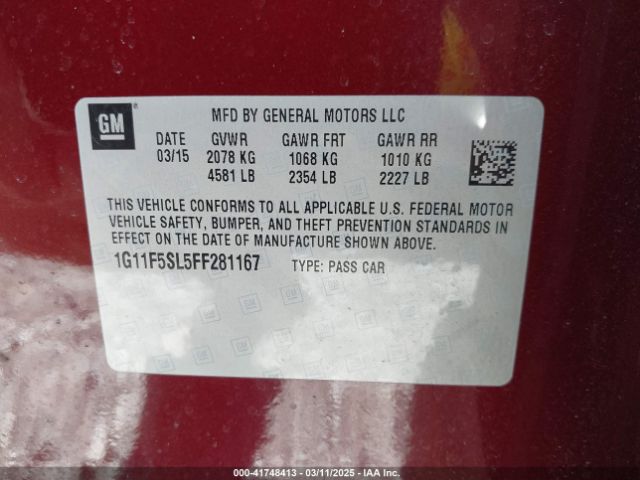 1G11F5SL5FF281167 Chevrolet Malibu 1lz