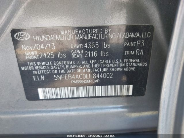 5NPEB4AC0EH844002 Hyundai SONATA GLS