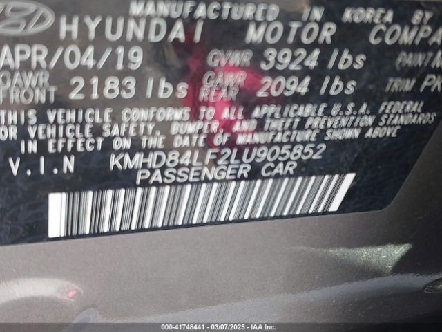 KMHD84LF2LU905852 Hyundai Elantra Value Edition