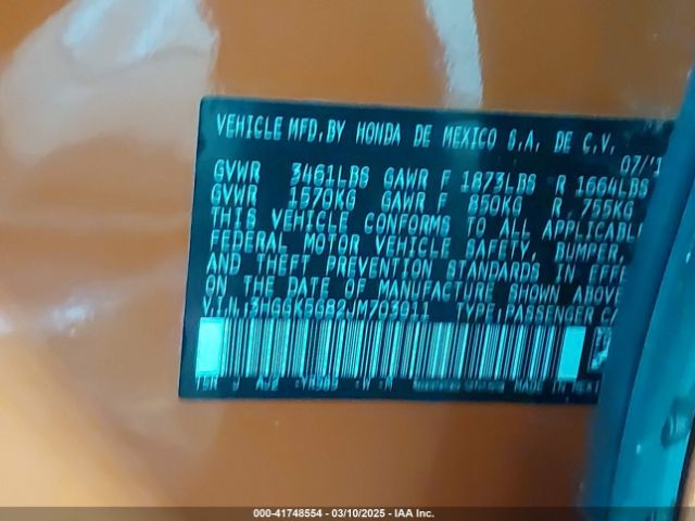 3HGGK5G82JM703911 Honda FIT EX