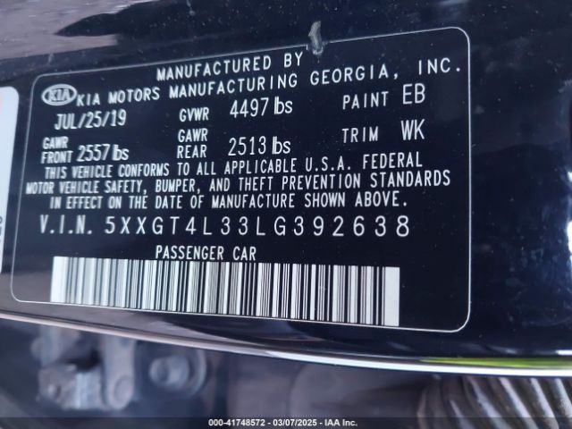 5XXGT4L33LG392638 KIA Optima Lx
