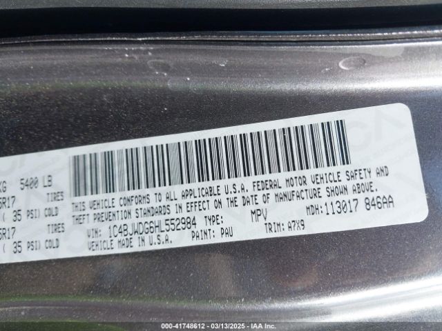 1C4BJWDG6HL552984 Jeep Wrangler Unlimited Sport