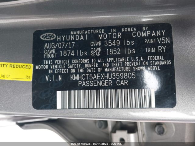 KMHCT5AEXHU359805 Hyundai ACCENT SE