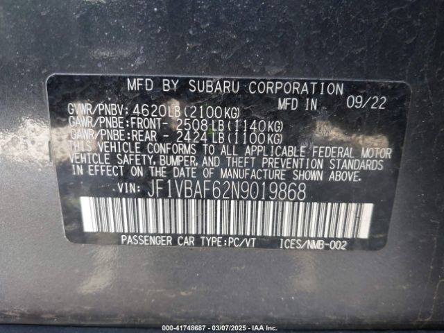 JF1VBAF62N9019868 Subaru Wrx Premium