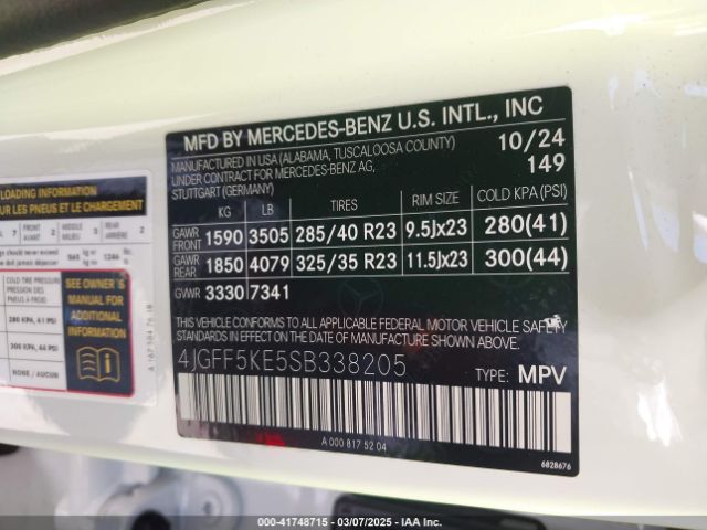 4JGFF5KE5SB338205 Mercedes-Benz Gls 450 4matic