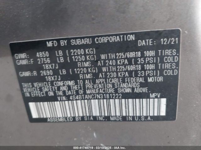 4S4BTANC7N3181222 Subaru Outback Limited