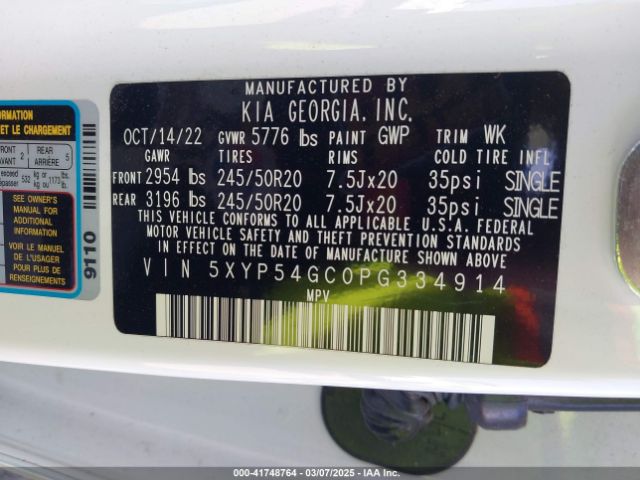 5XYP54GC0PG334914 KIA Telluride Sx