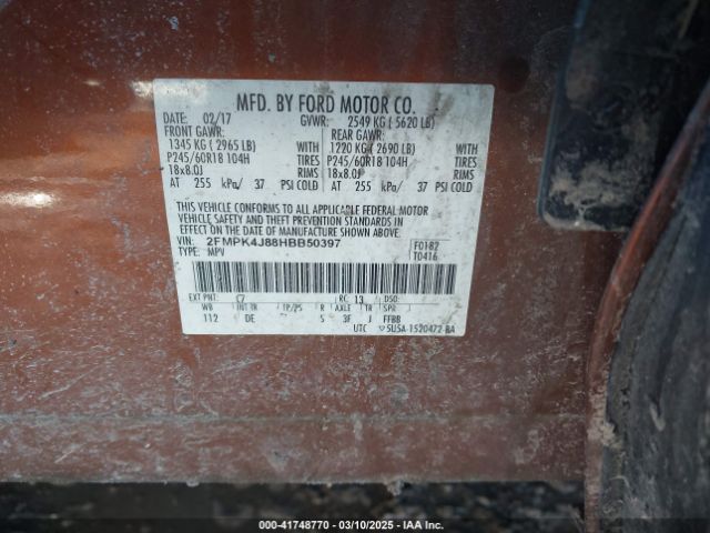 2FMPK4J88HBB50397 Ford EDGE SEL