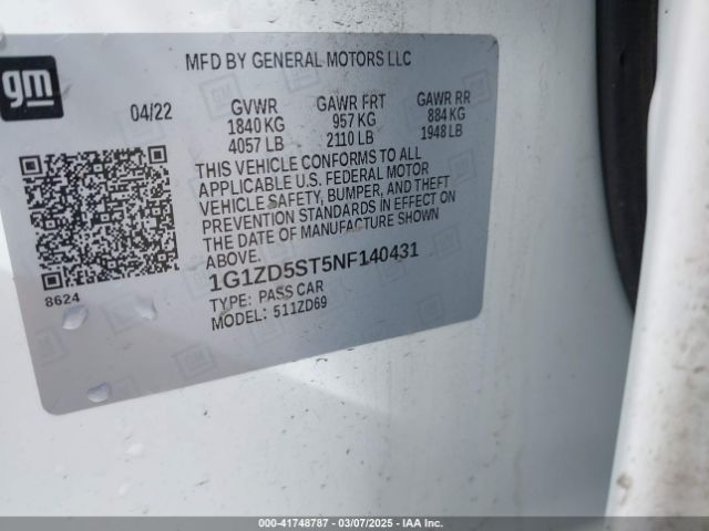 1G1ZD5ST5NF140431 Chevrolet Malibu Fwd Lt