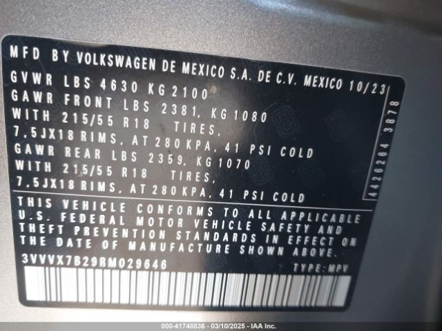 2024 VOLKSWAGEN TAOS 3VVVX7B29RM029646 Photo 8