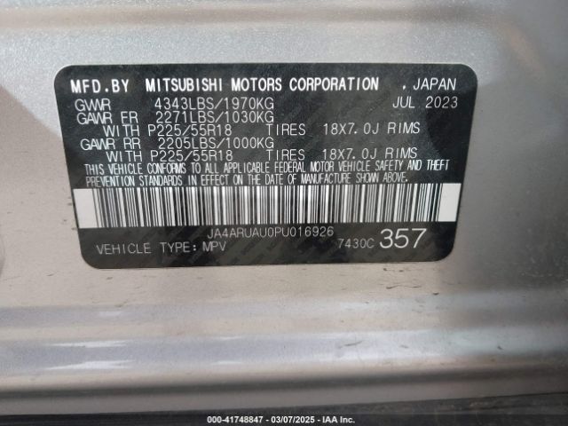 JA4ARUAU0PU016926 Mitsubishi Outlander Sport 2.0 Es Awc