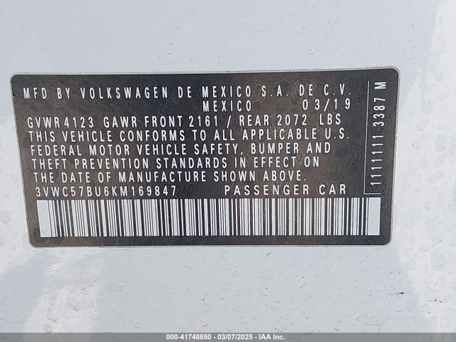 3VWC57BU6KM169847 Volkswagen Jetta 1.4t R-line/1.4t S/1.4t Se