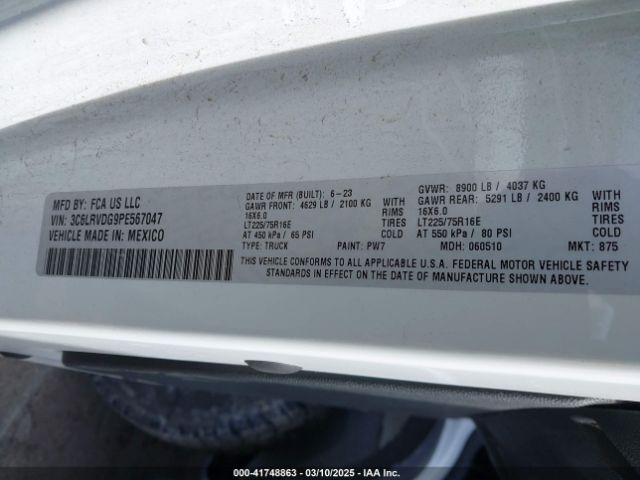3C6LRVDG9PE567047 RAM Promaster 2500 High Roof 159 Wb