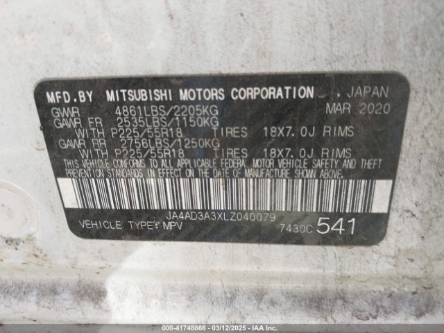 2020 MITSUBISHI OUTLANDER JA4AD3A3XLZ040079 Photo 8