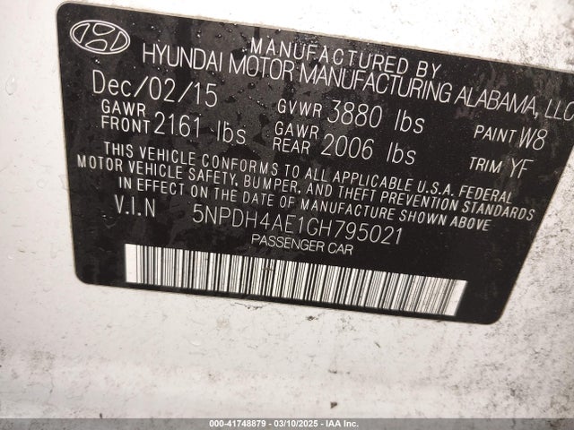 Hyundai ELANTRA SE 2016 5NPDH4AE1GH795021 Image 9