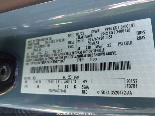1FTEW1EP7PKE67107 Ford F-150 Xl