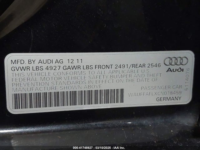 2012 AUDI A4 WAUFFAFLXCN018459 Photo 8