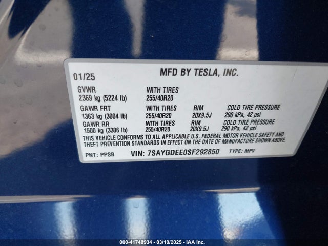 2025 TESLA MODEL Y 7SAYGDEE0SF292850 Photo 8