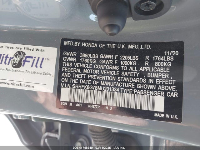 SHHFK8G78MU201334 Honda k20c1
