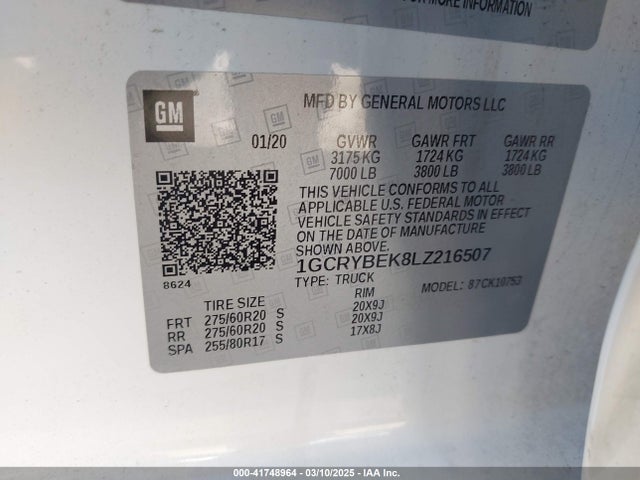 1GCRYBEK8LZ216507 Chevrolet l3b - sidi, vvt, alum