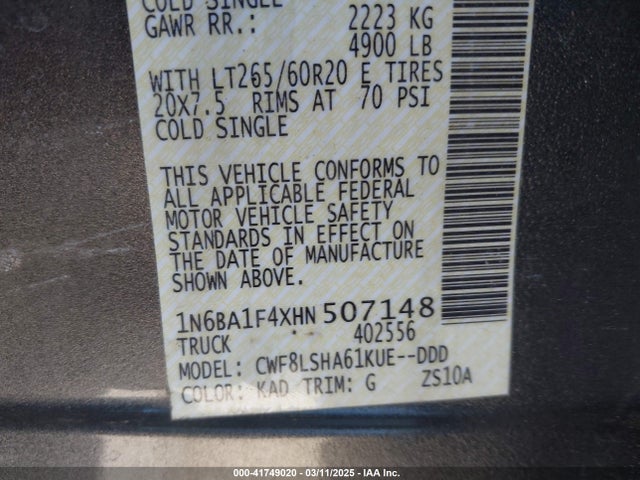 1N6BA1F4XHN507148 Nissan Titan Xd Sv Diesel
