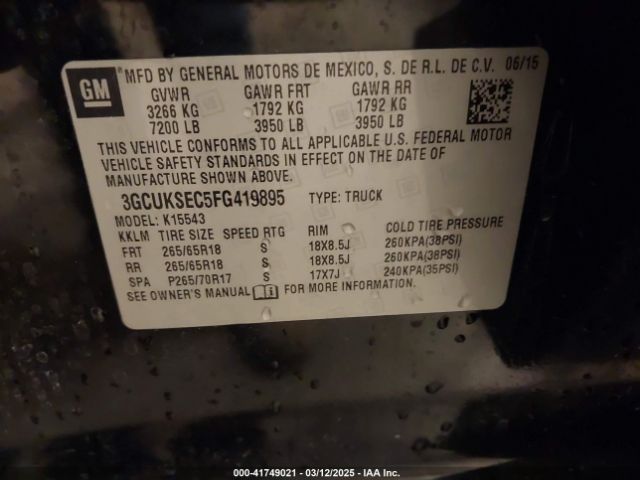 3GCUKSEC5FG419895 Chevrolet Silverado 1500 2lz