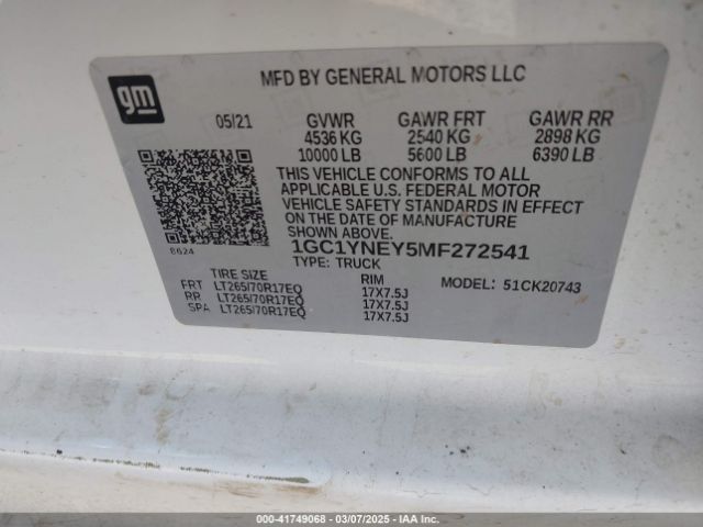 1GC1YNEY5MF272541 Chevrolet Silverado 2500hd 4wd  Standard Bed Lt
