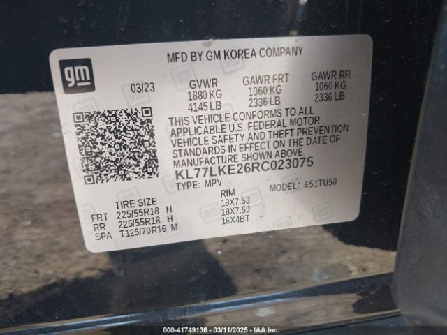 KL77LKE26RC023075 Chevrolet Trax Fwd Activ