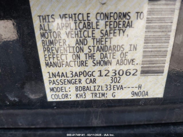 1N4AL3AP0GC123062 Nissan Altima 2.5 Sv