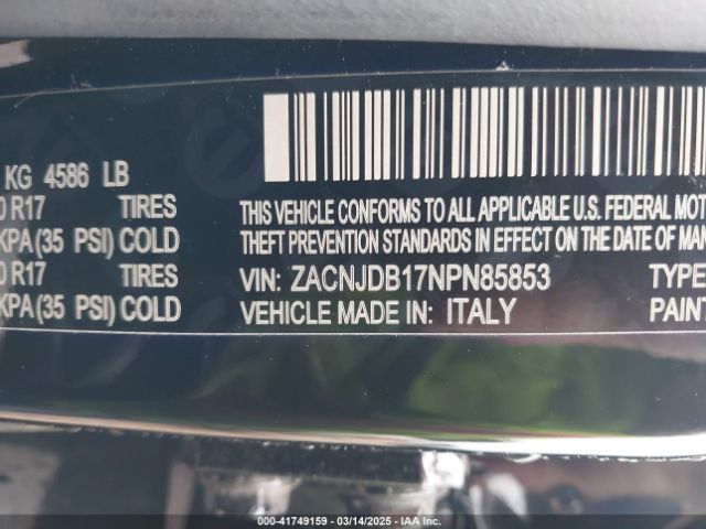 ZACNJDB17NPN85853 Jeep Renegade Latitude 4x4
