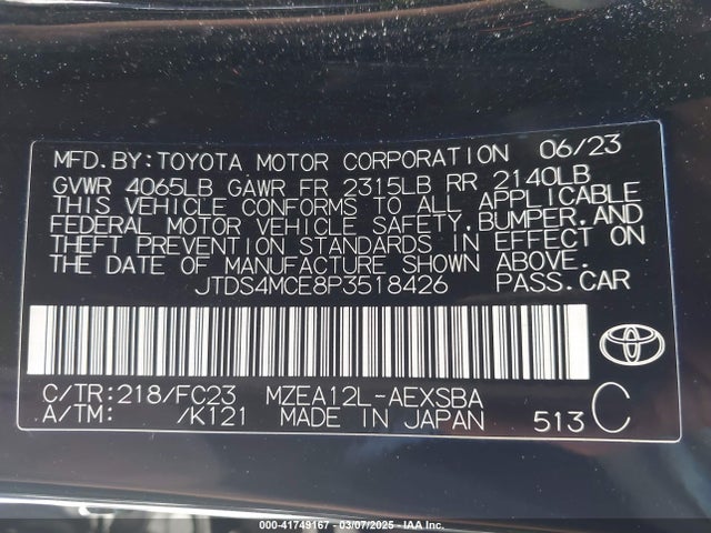 JTDS4MCE8P3518426 Toyota COROLLA SE