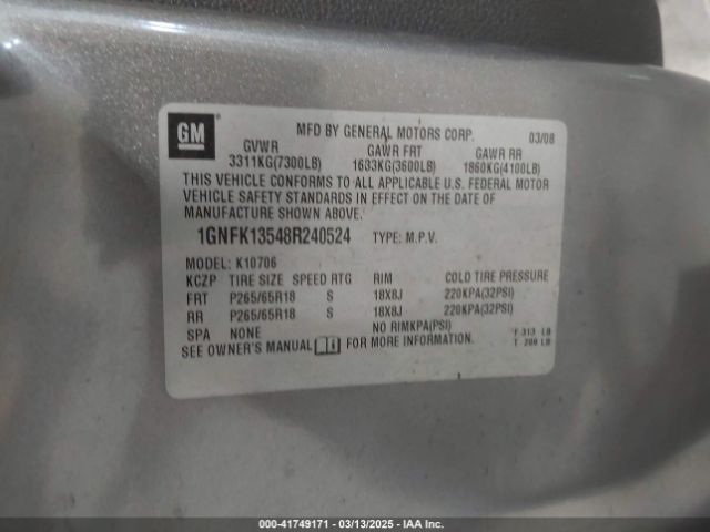 2008 CHEVROLET TAHOE HYBRID 1GNFK13548R240524 Photo 8