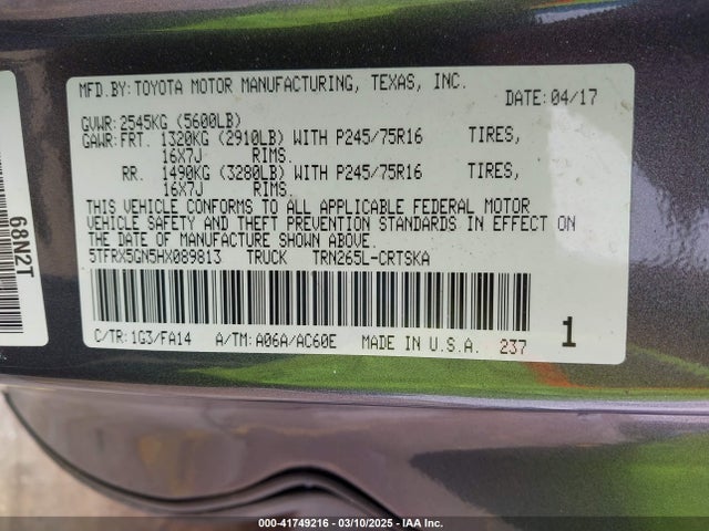 5TFRX5GN5HX089813 Toyota Tacoma Sr