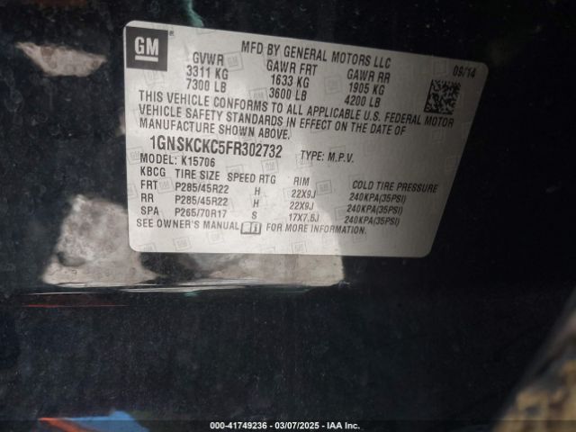 1GNSKCKC5FR302732 Chevrolet Tahoe Ltz