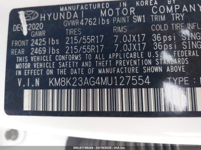 KM8K23AG4MU127554 Hyundai Kona Electric Sel