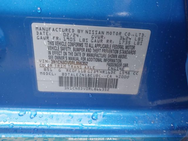 3N1CN8DV0RL866352 Nissan Versa 1.6 S