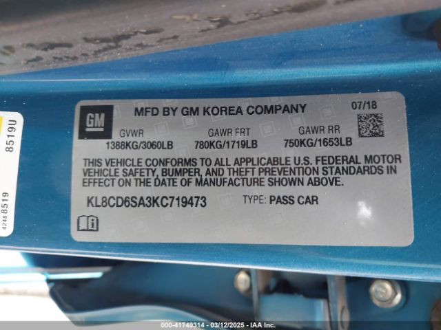 KL8CD6SA3KC719473 Chevrolet Spark 1lt Cvt